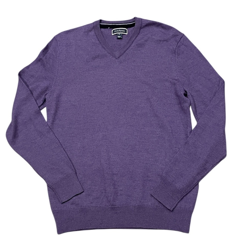 Club Room Plum Wool Blend Knit V-Neck Sweater‎